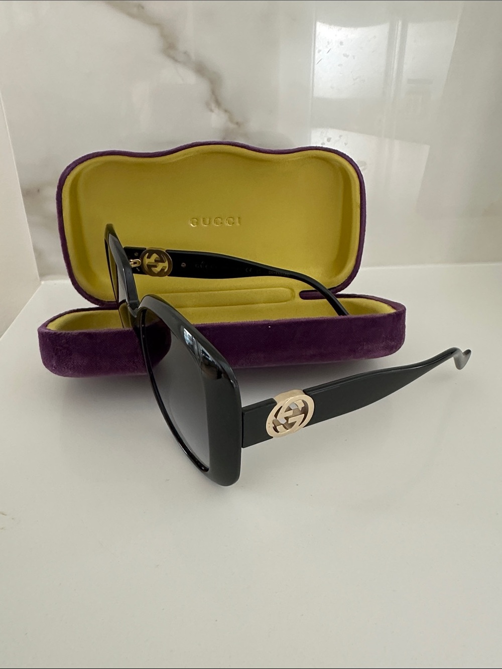 Gucci Black Sunglasses with Gold Double-G Accent